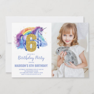 Rainbow Unicorn Geburtstag Einladungen Foto