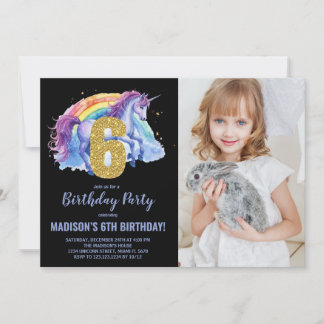 Rainbow Unicorn Geburtstag Einladungen Foto