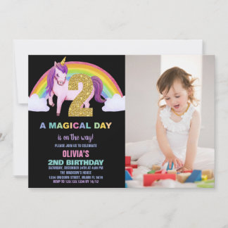 Rainbow Unicorn Geburtstag Einladungen Foto
