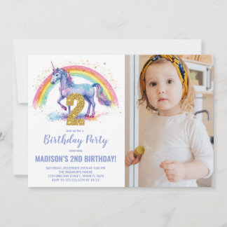 Rainbow Unicorn Geburtstag Einladungen Foto