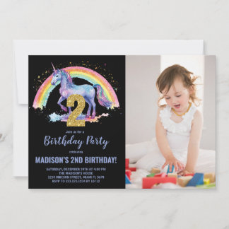 Rainbow Unicorn Geburtstag Einladungen Foto