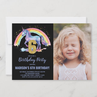 Rainbow Unicorn Geburtstag Einladungen Foto