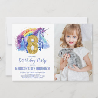Rainbow Unicorn Geburtstag Einladungen Foto