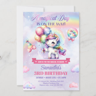 Rainbow Unicorn Geburtstag Girls Pastel 3. Geburts Einladung
