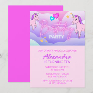 Rainbow Unicorn Geburtstagseinladungen 10. Mädchen Einladung