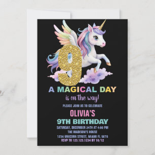 Rainbow Unicorn Geburtstagseinladungen Fliegen Einladung