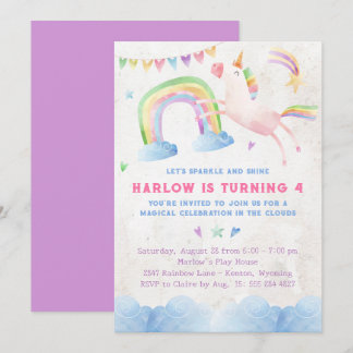 Rainbow Unicorn Geburtstagsparty Einladung