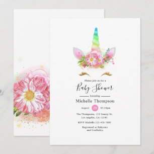 Rainbow Unicorn Girl Baby Dusche Einladung