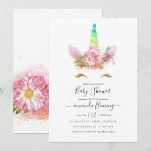 Rainbow Unicorn Girl Baby Dusche Einladung