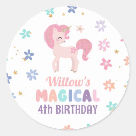 Rainbow Unicorn Girl Birthday Favor Round Stickers