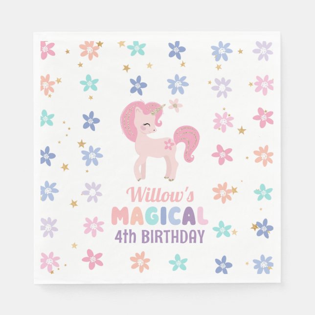 Rainbow Unicorn Girl Birthday Party Napkins Serviette (Vorderseite)