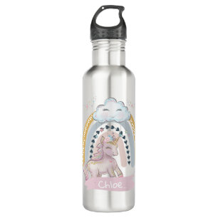 🦄 Rainbow Unicorn Girl Individuelle Name Edelstahlflasche