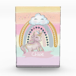 🦄 Rainbow Unicorn Girl Individuelle Name Fotoblock