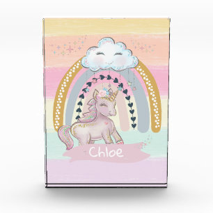 🦄 Rainbow Unicorn Girl Individuelle Name Fotoblock