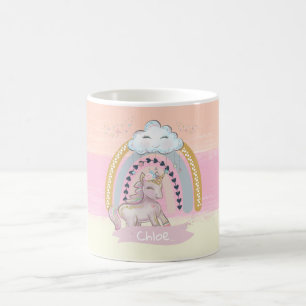 🦄 Rainbow Unicorn Girl Individuelle Name Kaffeetasse
