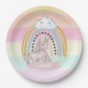 🦄 Rainbow Unicorn Girl Individuelle Name     Pappteller