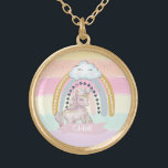 🦄 Rainbow Unicorn Girl Individuelle Name      Vergoldete Kette<br><div class="desc">Schönes magisches Thema mit Adorable glitzerndem Einhorn mit Regenbogen. Einfache Anpassung Ihres Princess-Namens mit der Schaltfläche "Personalisierung". Karo andere Matching Artikel in meinem Shop!</div>