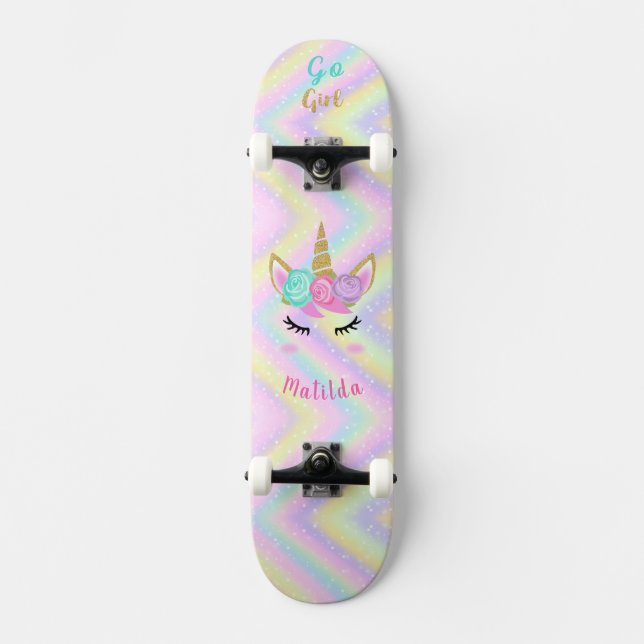 Rainbow Unicorn Girl Skateboard (Vorderseite)