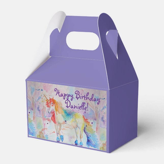 Rainbow Unicorn Girls Birthday Cake Favor Box Geschenkschachtel (Vorderseite)