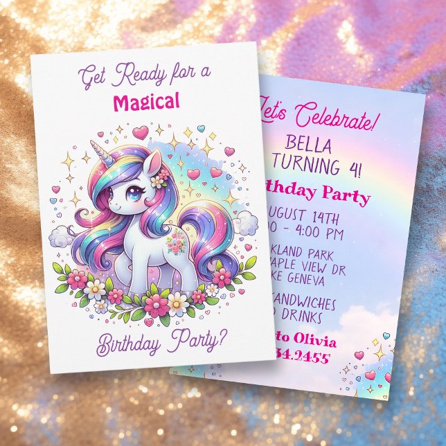 Rainbow Unicorn Girl's Birthday Party Einladung (Von Creator hochgeladen)