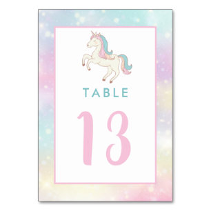Rainbow Unicorn Girls Geburtstagsparty Tischnummer