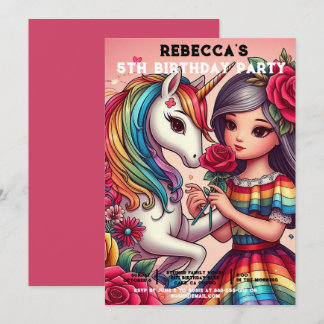 Rainbow Unicorn Girly Birthday Party Einladungen