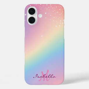 Rainbow Unicorn Glitzer iPhone 16 Plus Hülle