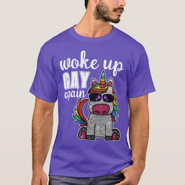 Rainbow Unicorn Glitzer Funny Weckte wieder schwul T-Shirt (Vorderseite)