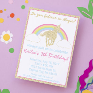 Rainbow Unicorn Glitzer Geburtstagsparty Einladung