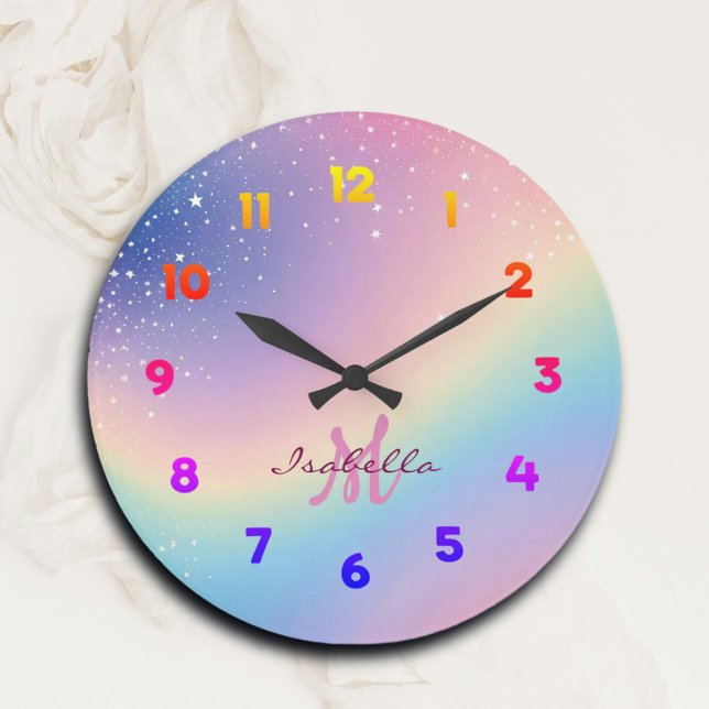 Rainbow Unicorn Glitzer Große Wanduhr (Von Creator hochgeladen)