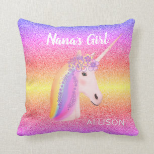 Rainbow Unicorn Glitzer Nanas Girl Personalisiert Kissen
