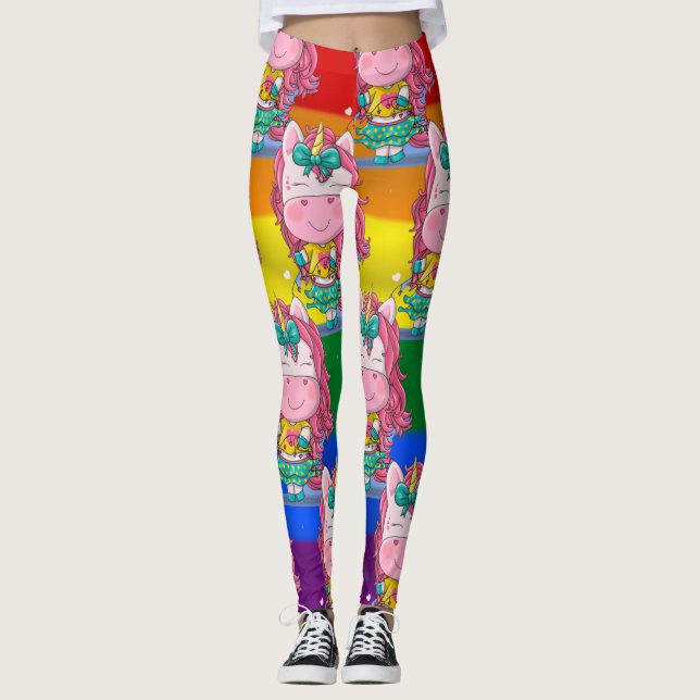 Rainbow Unicorn Glitzern Leggings (Vorderseite)