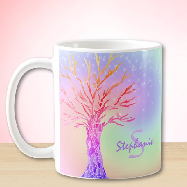 Rainbow Unicorn Glitzern Monogram Girl's Kaffeetasse (Von Creator hochgeladen)