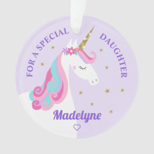 Rainbow Unicorn Gold Glitzer Daughter Lila Ornament