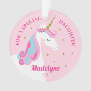 Rainbow Unicorn Gold Glitzer Daughter Pink Ornament