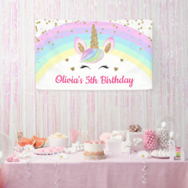 Rainbow Unicorn Gold Glitzer Girl Birthday Banner