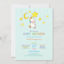Rainbow Unicorn Hängend von Stars Baby Shower Einladung