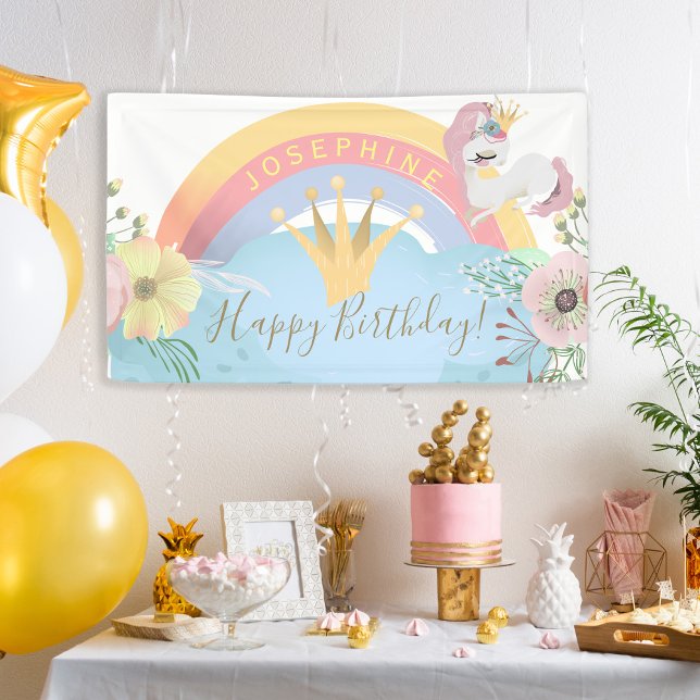 Rainbow unicorn Happy Birthday floral niedlich Banner (Von Creator hochgeladen)