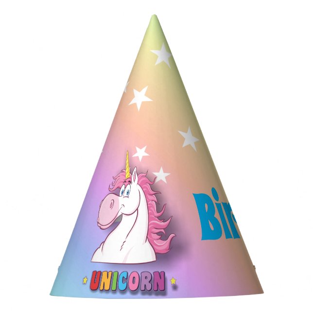 Rainbow Unicorn Happy Birthday Party Hat Partyhütchen (Vorderseite)