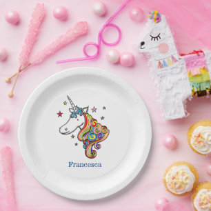 Rainbow Unicorn Heart Paper Plate Pappteller