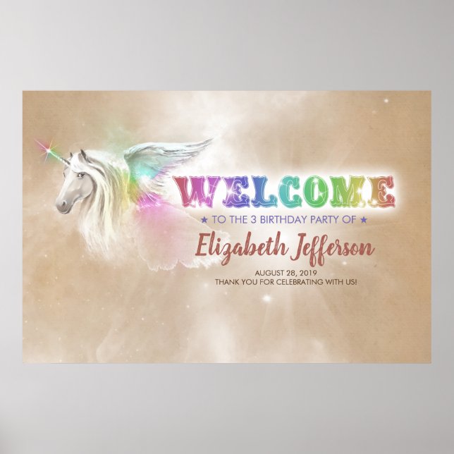 Rainbow Unicorn | Herzlich Willkommen im Magischen Poster (Vorne)