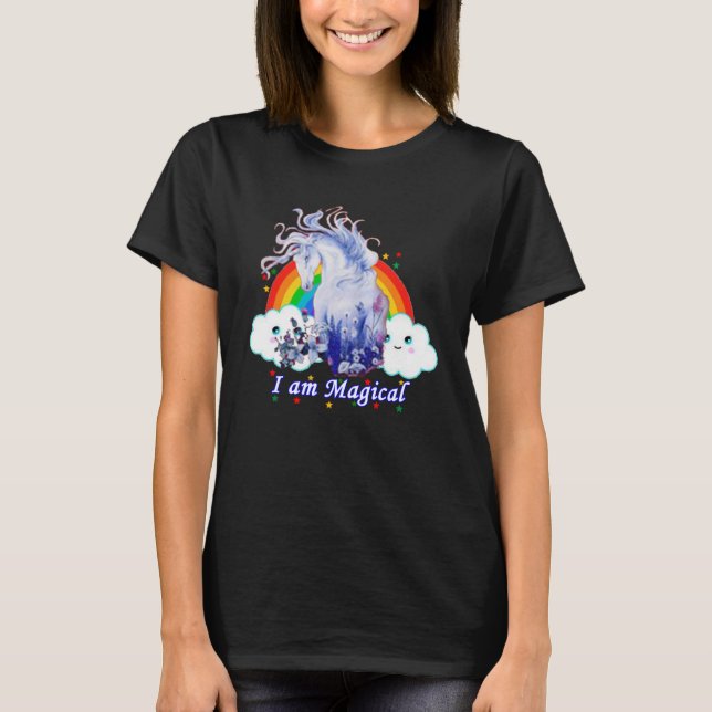 Rainbow Unicorn Ich bin magisch lächelnd Gesicht T-Shirt (Vorderseite)