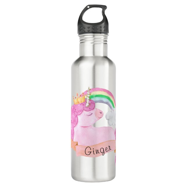 🌈 Rainbow Unicorn Individuelle Name     Edelstahlflasche (Vorderseite)