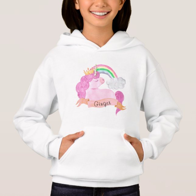 🌈 Rainbow Unicorn Individuelle Name   Hoodie (Vorderseite)