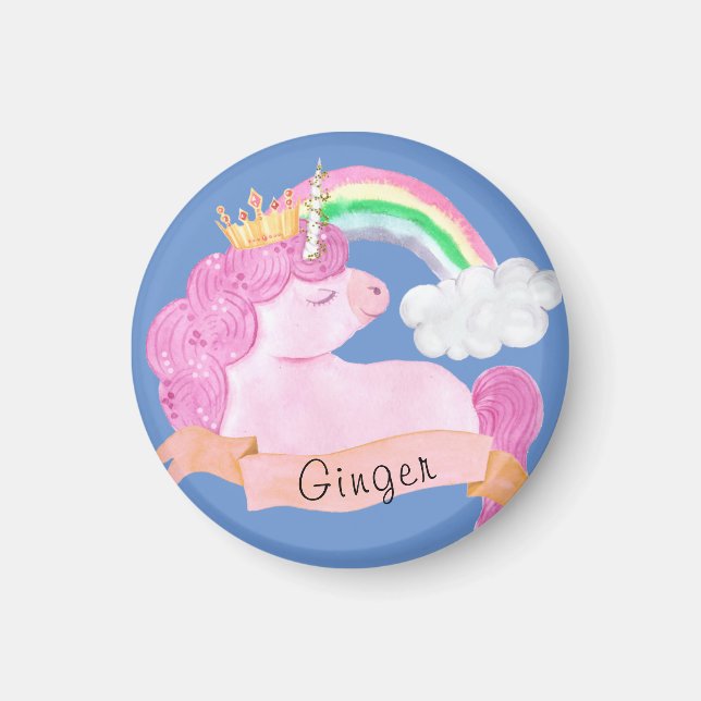 🌈 Rainbow Unicorn Individuelle Name Magnet (Vorne)