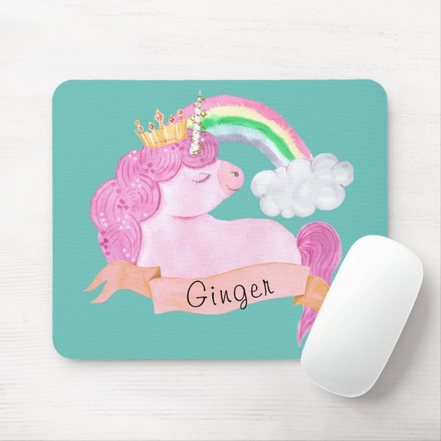 🌈 Rainbow Unicorn Individuelle Name Mousepad (Mit Mouse)