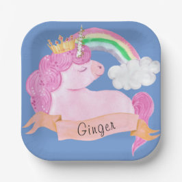 🌈 Rainbow Unicorn Individuelle Name Pappteller