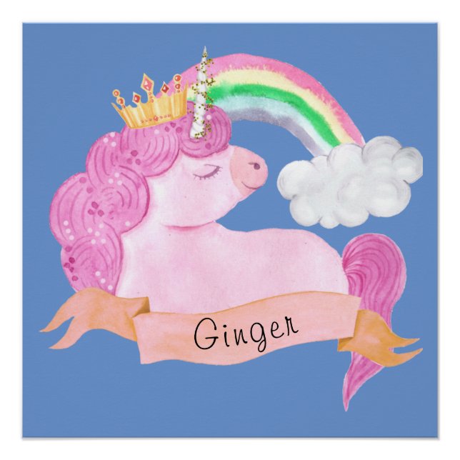 🌈 Rainbow Unicorn Individuelle Name Poster (Vorderseite)