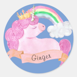 🌈 Rainbow Unicorn Individuelle Name Runder Aufkleber