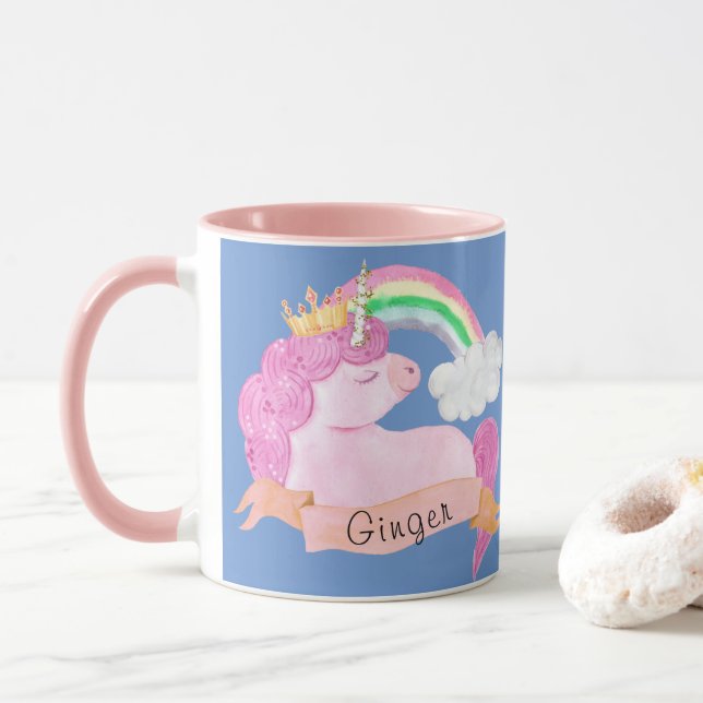 🌈 Rainbow Unicorn Individuelle Name      Tasse (Mit Donut)